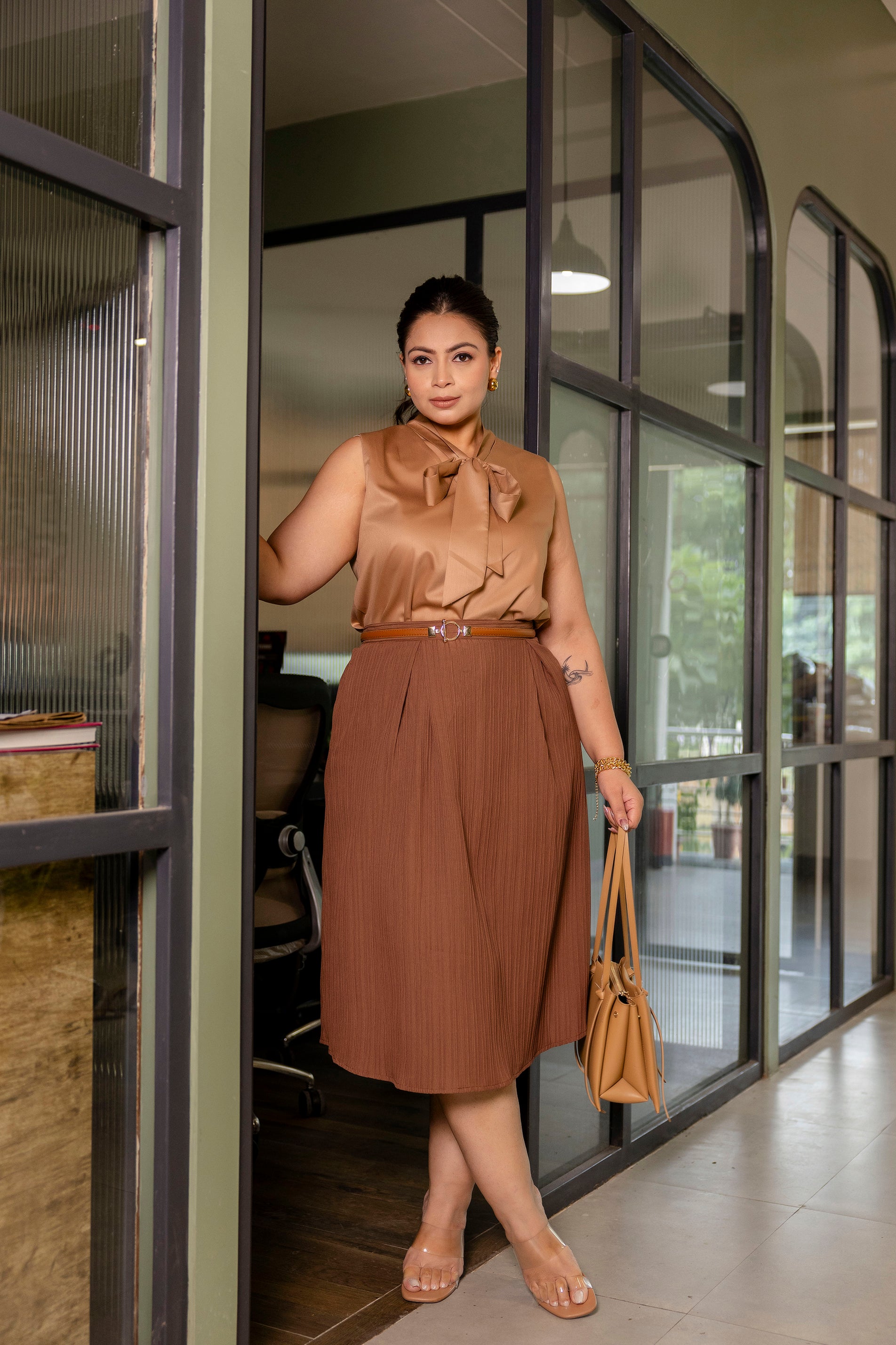 Brown Top with Bow Tie